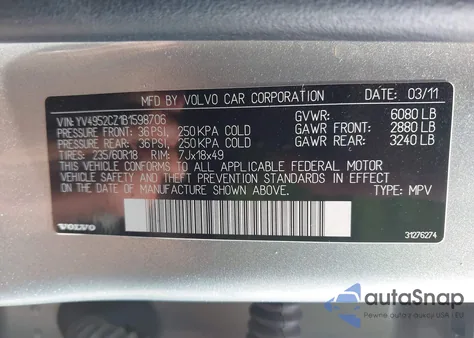 2011 Volvo Xc90 3.2 from USA, damaged, VIN YV4952CZ1B1598706
